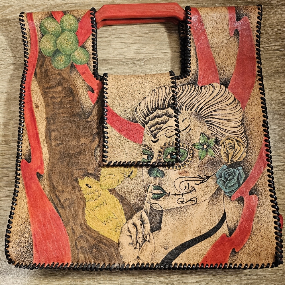 Day of the Dead (Dia de los Muertos), Sugar Skull Leather Purse Handbag NWOT